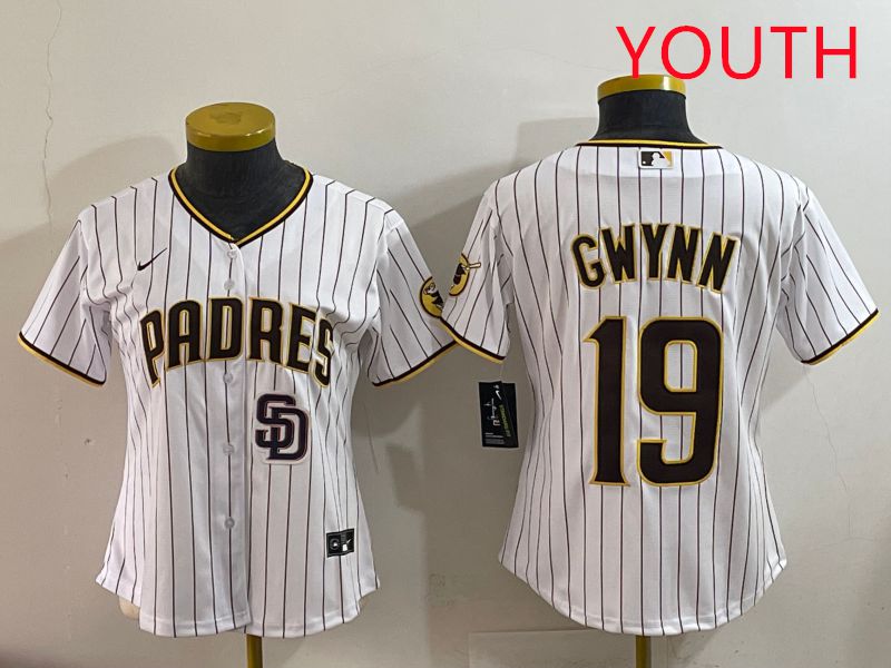 Youth San Diego Padres 19 Gwynn White Stripe Game 2025 Nike MLB Jersey style 4